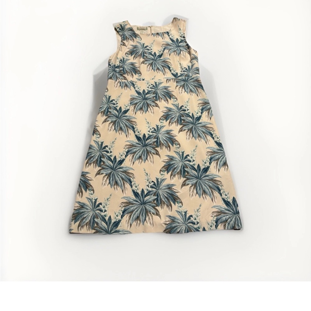 Tommy Bahama Silk Dress Womens 10 Blue Palm Leaf Tropical Resort Vintage Mini